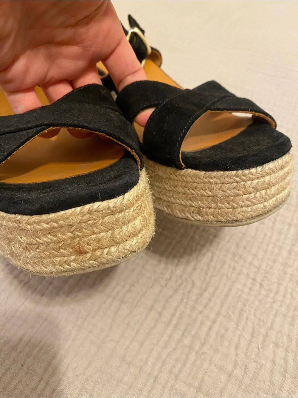 Sezane Black Suede Espadrille Platform Sandals - Women. Size 41